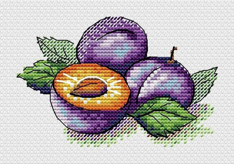 Komplektas siuvinėjimui kryželiu „Prinokusios slyvos“, Aida 14, 10×14 cm - kaSiulai.lt