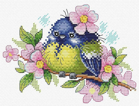 Komplektas siuvinėjimui kryželiu „Romantiškas paukštis“, Aida 14, 17×13 cm - kaSiulai.lt