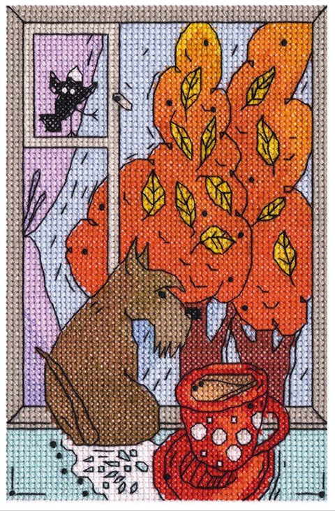 Komplektas siuvinėjimui kryželiu „Ruduo už lango“ — kūrybai ir dovanai - kaSiulai.lt