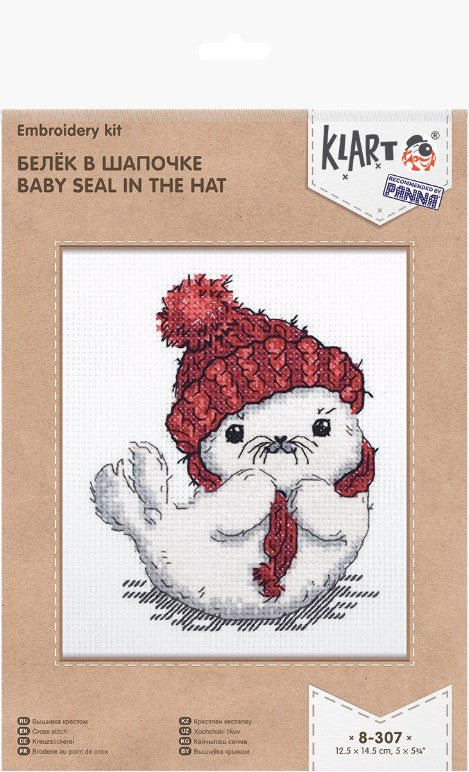 Komplektas siuvinėjimui kryželiu „Ruonis su kepure“ — puiki dovana vaikams - kaSiulai.lt