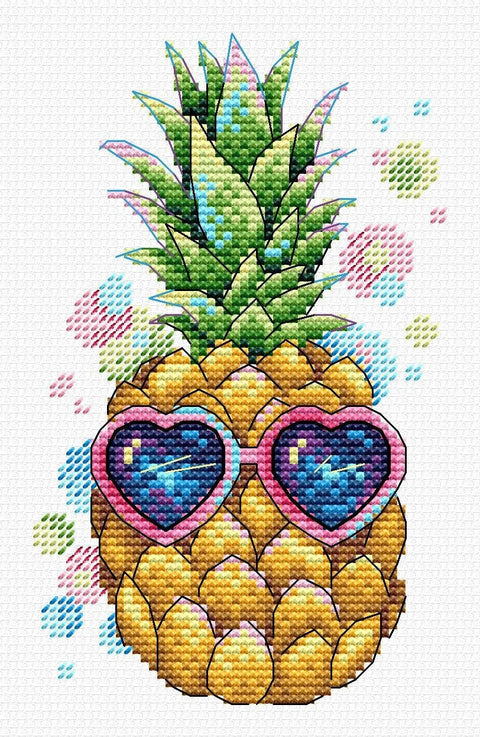 Komplektas siuvinėjimui kryželiu su tirpstančia kanva „Saulėtas ananasas“ 9×15 cm - kaSiulai.lt