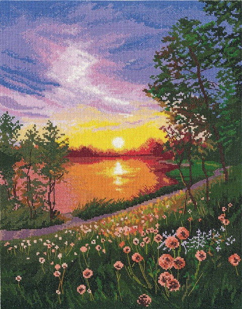 Komplektas siuvinėjimui kryželiu „Vasaros saulėlydis“, 28×36 cm, 16 ct (Zweigart) - kaSiulai.lt