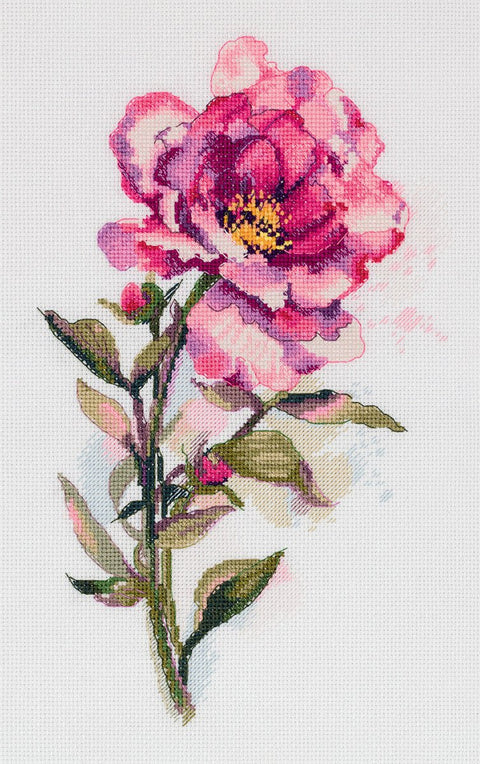 Kryželiu siuvinėjimo komplektas „Akvarelės bijūnas“ — elegantiškas sienų dekoras - kaSiulai.lt