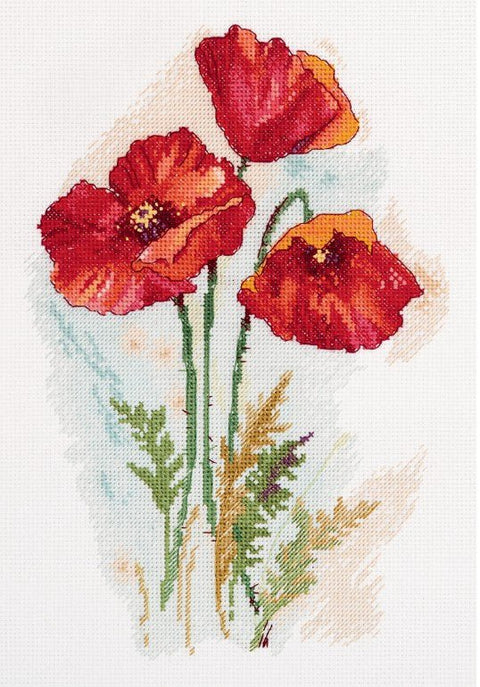 Kryželiu siuvinėjimo komplektas „Akvarelinės aguonos“ - kaSiulai.lt