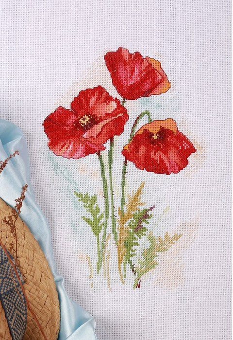 Kryželiu siuvinėjimo komplektas „Akvarelinės aguonos“ - kaSiulai.lt