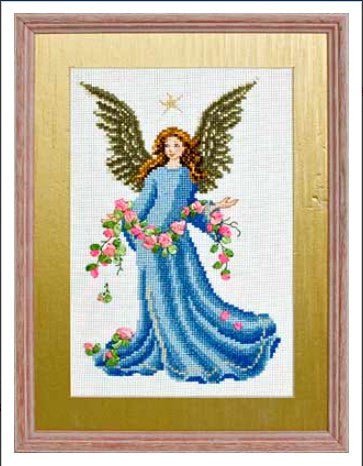 Kryželiu siuvinėjimo komplektas „Angelas su rožėmis“ — elegantiška dovana - kaSiulai.lt