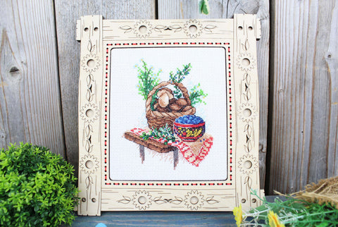 Kryželiu siuvinėjimo komplektas „Grybų sezonas“, 13×11 cm — žavinga dovana - kaSiulai.lt