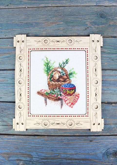 Kryželiu siuvinėjimo komplektas „Grybų sezonas“, 13×11 cm — žavinga dovana - kaSiulai.lt