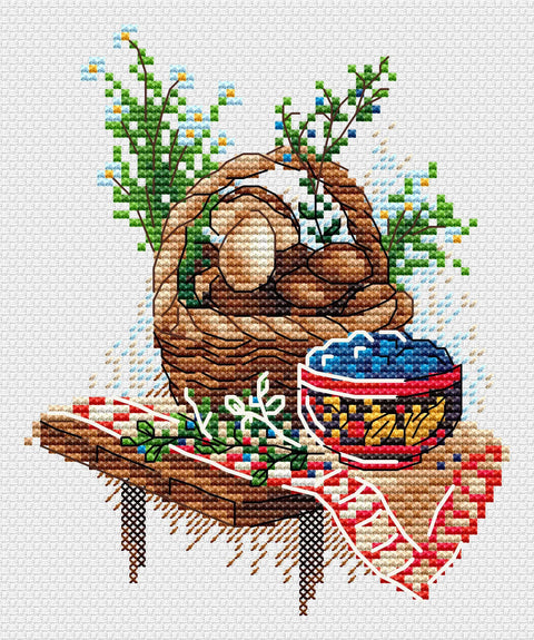 Kryželiu siuvinėjimo komplektas „Grybų sezonas“, 13×11 cm — žavinga dovana - kaSiulai.lt