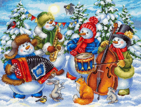 Kryželiu siuvinėjimo komplektas „Linksmas orkestras“, 25×32 cm - kaSiulai.lt