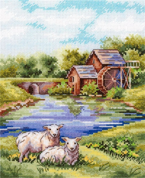 Kryželiu siuvinėjimo komplektas „Senas malūnas“, 20×16 cm - kaSiulai.lt