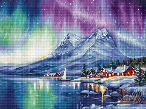 Kryželiu siuvinėjimo komplektas „Šiaurės pašvaistė“, 32×24 cm - kaSiulai.lt