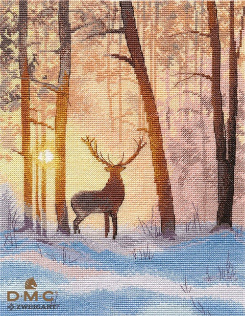 Kryželiu siuvinėjimo komplektas „Žiemos miškas“, Aida 16, DMC, 20×26 cm - kaSiulai.lt