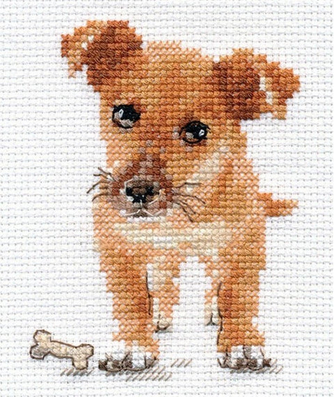 Kryželių siuvinėjimo rinkinys „Mielas šuniukas“ 8×9 cm, Aida 14, 12 spalvų - kaSiulai.lt