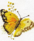 Kryželių siuvinėjimo rinkinys „Spalvingi drugeliai – geltona“, Aida 14 ct, 9×8 cm - kaSiulai.lt