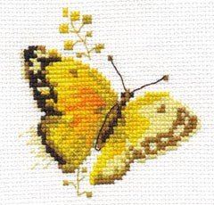 Kryželių siuvinėjimo rinkinys „Spalvingi drugeliai – geltona“, Aida 14 ct, 9×8 cm - kaSiulai.lt