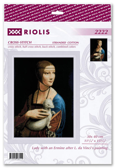 RIOLIS siuvinėjimo rinkinys Nr.2222 — Dama su ūrėnu pagal L. da Vinci, 30×40 cm (14 ct)