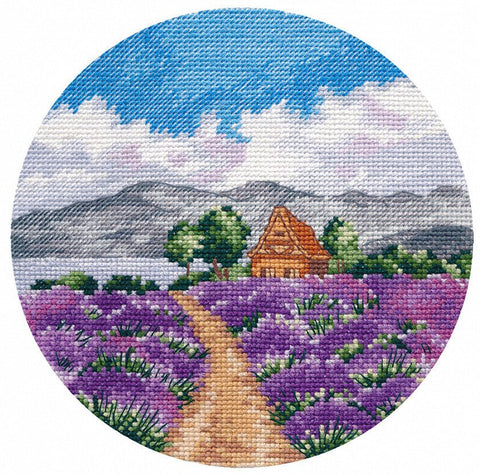 Levandų miniatiūra siuvinėjimu kryželiu 15×15 cm — Aida 16, 22 spalvos - kaSiulai.lt