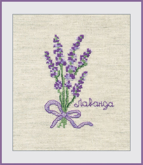 Levandų motyvo siuvinėjimo komplektas su tirpia kanva, 9,4×7 cm - kaSiulai.lt
