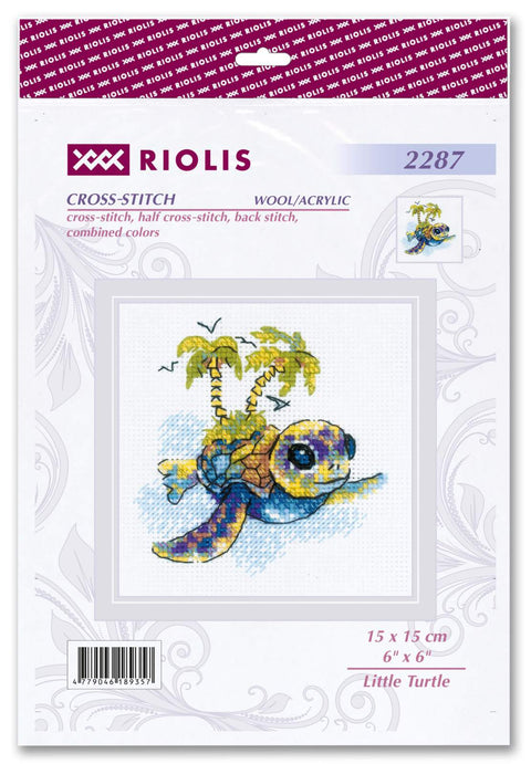 RIOLIS 2287 „Mažasis vėžliukas“ siuvinėjimo rinkinys, Aida 10 ct, 15x15 cm, vilnos/akriliniai siūlai