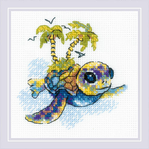 RIOLIS 2287 „Mažasis vėžliukas“ siuvinėjimo rinkinys, Aida 10 ct, 15x15 cm, vilnos/akriliniai siūlai