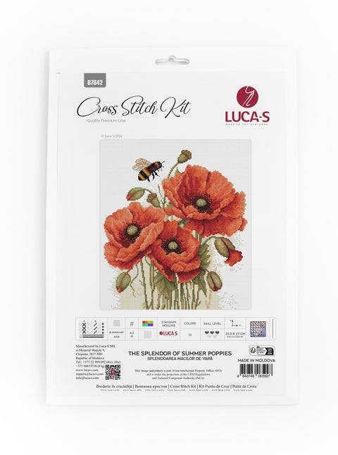 Luca - S komplektas kryželiu siuvinėti „Vasaros aguonos“, 24,5×27 cm - kaSiulai.lt
