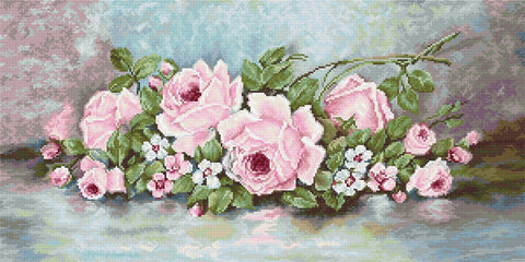 Luca - S siuvinėjimo komplektas „Rožės“ — Anchor siūlai, Zweigart 25 ct, 30×15 cm - kaSiulai.lt