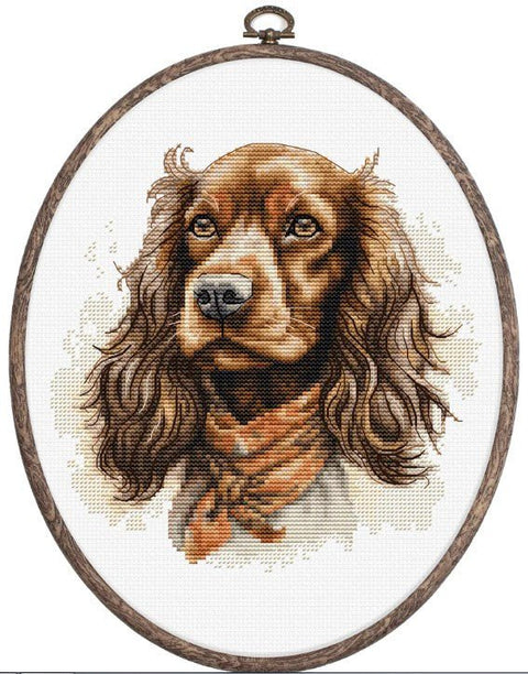 Luca - S siuvinėjimo komplektas su lankeliu „Kokerspanielis“, 16×16 cm - kaSiulai.lt