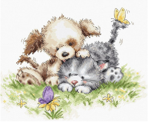 Luca-S siuvinėjimo rinkinys Dog and Cat with Butterfly SB1185 23x18cm - kaSiulai.lt