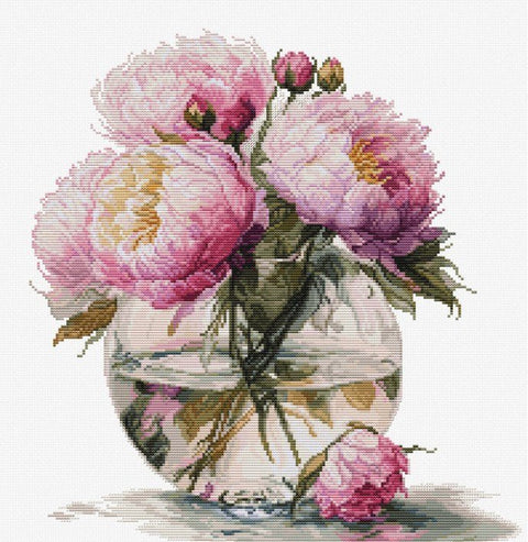 Luca - S skaičiuojamasis siuvinėjimas kryželiu „Bijūnų puokštė“, 29×31 cm - kaSiulai.lt
