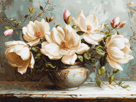 Luca‑S siuvinėjimo komplektas kryželiu „Paslaptingos magnolijos“ 42×32 cm - kaSiulai.lt