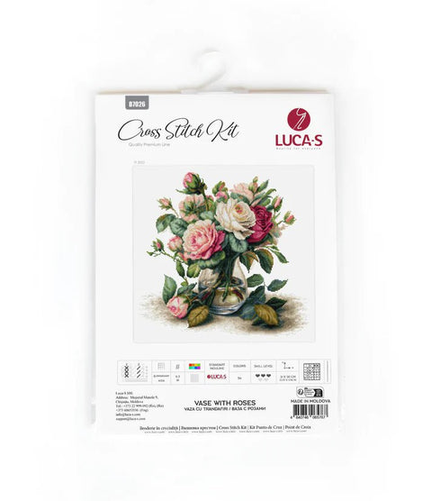 Luca‑S skaičiuotas siuvinėjimo rinkinys kryželiu „Rožių vaza“ 31×30 cm - kaSiulai.lt