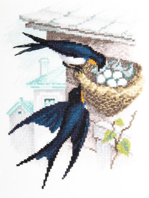 Kryželių siuvinėjimo rinkinys "Kregždžių lizdas" — Aida 18, 14×18 cm
