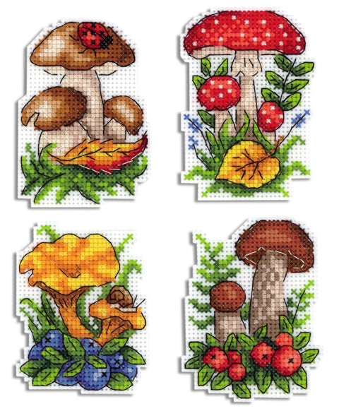 Magnetinis siuvinėjimo komplektas „Grybų krepšelis“, Aida 14, 9×6 cm - kaSiulai.lt