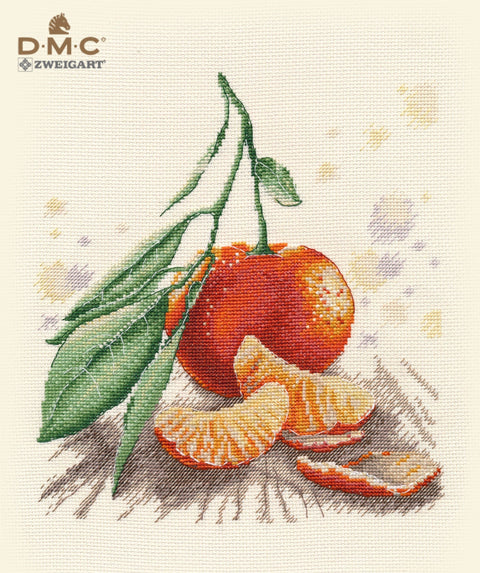 „Mandarinai“ siuvinėjimo komplektas kryželiu – Aida 16 ct, DMC, 19×21 cm - kaSiulai.lt