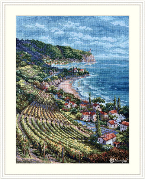 Merejka kryželiu siuvinėjimo komplektas „Pajūrio vaizdas“, 33,5×25 cm - kaSiulai.lt