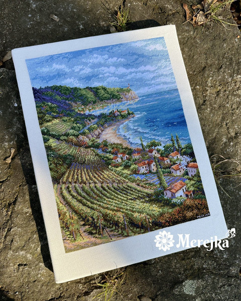 Merejka kryželiu siuvinėjimo komplektas „Pajūrio vaizdas“, 33,5×25 cm - kaSiulai.lt