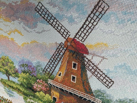 Merejka „Olandų malūnai“ siuvinėjimo komplektas DMC, Aida 16, 30×40 cm - kaSiulai.lt