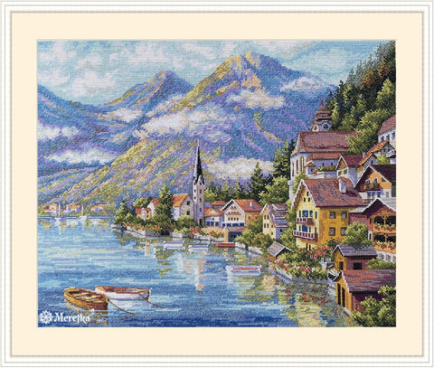 Merejka siuvinėjimo komplektas „Alpine Village“ — Alpių žiemos kaimelis, puiki dovana - kaSiulai.lt