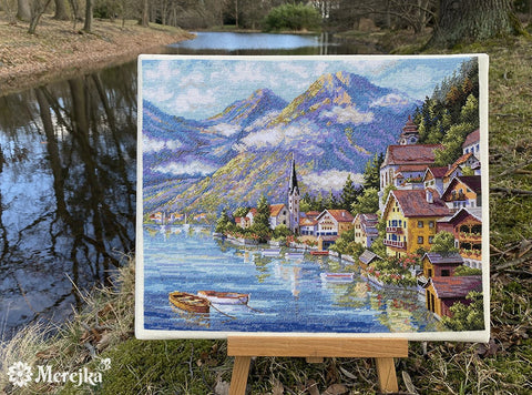 Merejka siuvinėjimo komplektas „Alpine Village“ — Alpių žiemos kaimelis, puiki dovana - kaSiulai.lt
