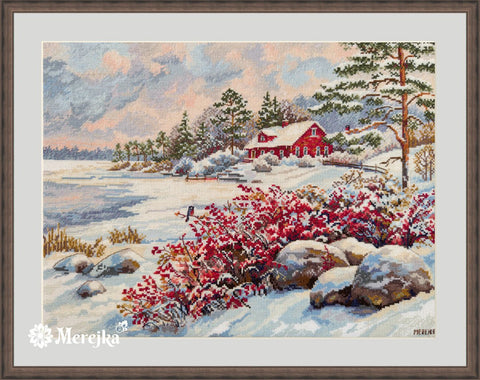 Merejka siuvinėjimo komplektas „Ežero namas“ 30×40 cm dovanai - kaSiulai.lt