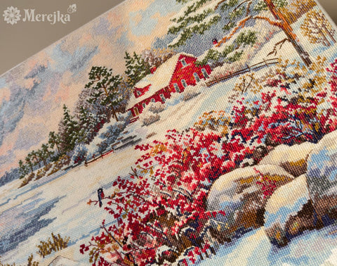 Merejka siuvinėjimo komplektas „Ežero namas“ 30×40 cm dovanai - kaSiulai.lt