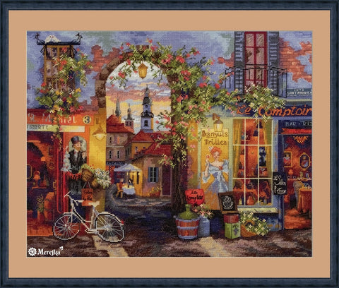 Merejka siuvinėjimo komplektas kryželiu „Prancūziška kavinė“ 31×39 cm - kaSiulai.lt
