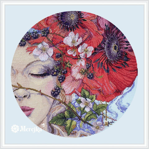 Merejka siuvinėjimo komplektas „She Sleeps“ – Aida 16, 40 DMC, Ø28 cm - kaSiulai.lt
