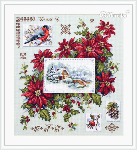 Merejka siuvinėjimo komplektas „Winter Sampler“ – Aida 16, DMC, 30×32 cm - kaSiulai.lt