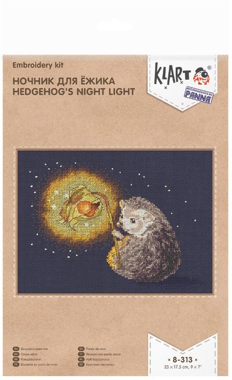 Mielas ežiukas nakties šviesoje — kryželiu siuvinėjimo komplektas - kaSiulai.lt
