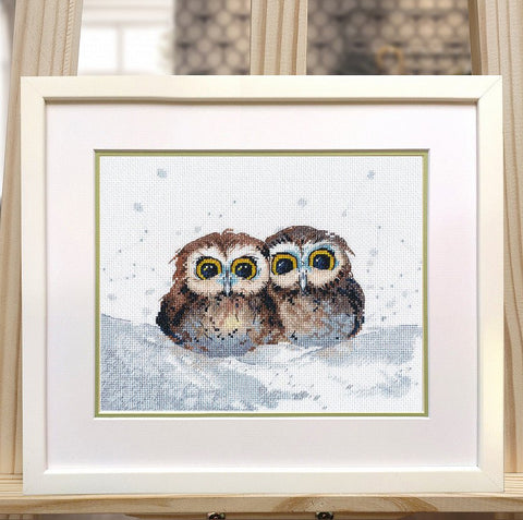 Mielas kryželiu siuvinėjimo komplektas „Pelėdų susibūrimas“ 22×17 cm - kaSiulai.lt