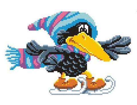 Mielas kryželiu siuvinėjimo komplektas „Varna ant pačiūžų“, Aida 14, 12 spalvų - kaSiulai.lt