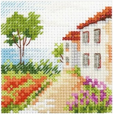 Mini siuvinėjimo komplektas kryželiu „Kelias į jūrą“, 7×7 cm - kaSiulai.lt