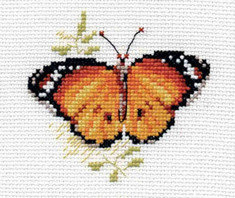 Mini siuvinėjimo kryželiu rinkinys Spalvingi drugeliai (raudona), Aida 14 ct, 9 × 8 cm - kaSiulai.lt